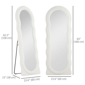 Full length standing mirror with frame and arched top, white