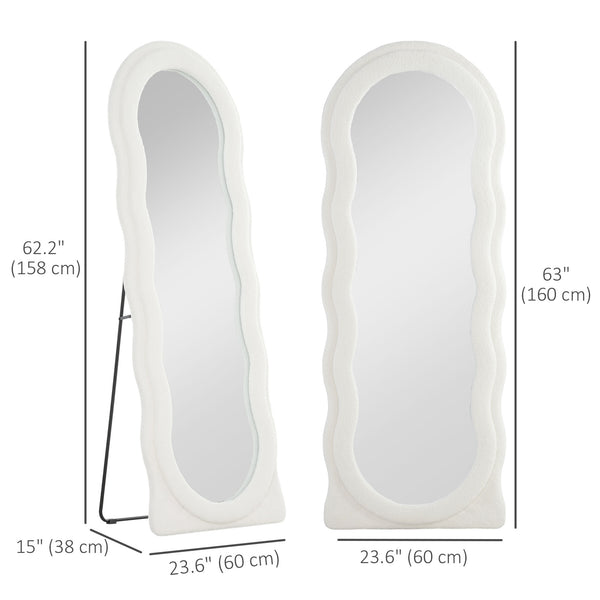 Full length standing mirror with frame and arched top, white