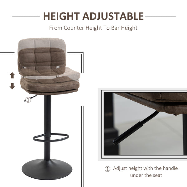 Set of 2 Counter Height Swivel Bar Stools with Adjustable Height, Backrest and Footrest, in PU Leather