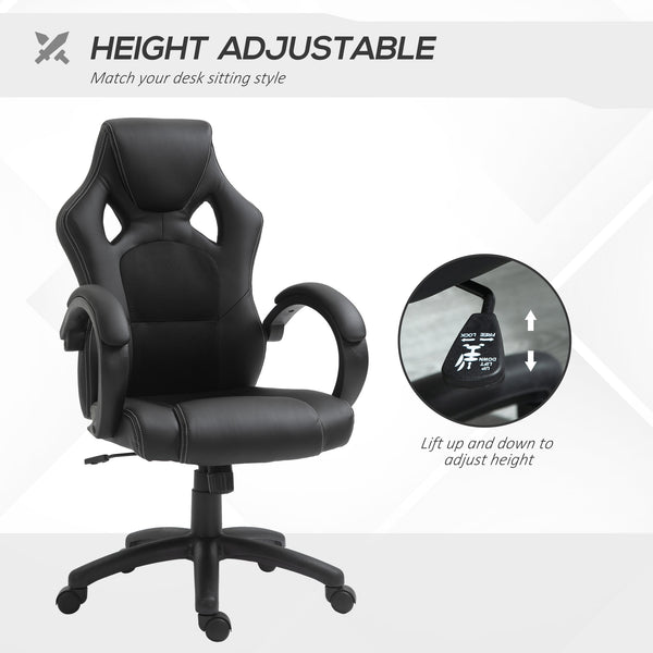 Gaming office chair with swivel casters, padded headrest, black