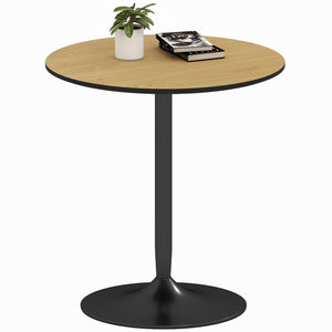 Round kitchen table for 2 people with wood veneer and steel base, natural color.