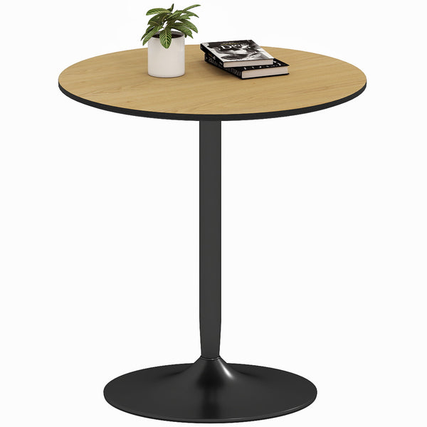 Round kitchen table for 2 people with wood veneer and steel base, natural color.