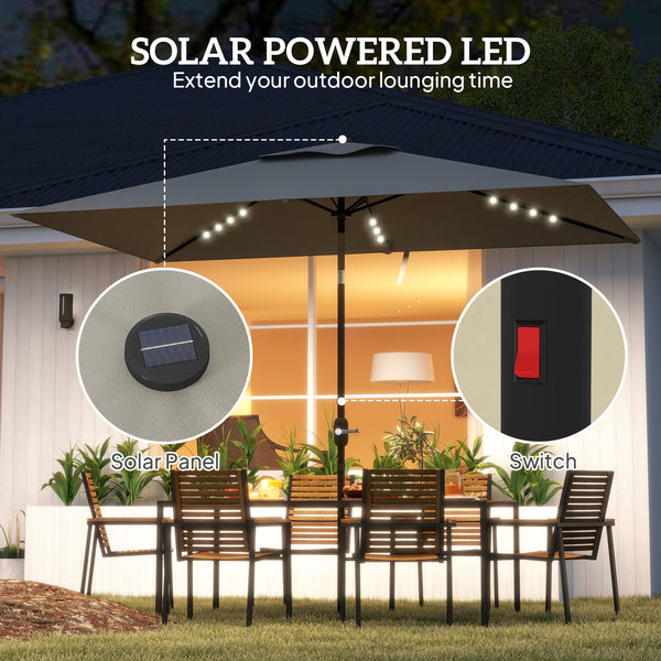 9.7-foot parasol with 22 solar LED lights and tilt function, light gray 
