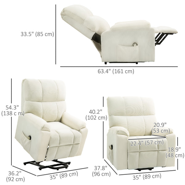 HOMCOM Lift Chair for Seniors, Microfiber Upholstered Power Recliner Chair with Remote, Quick Assembly, Cream White |
