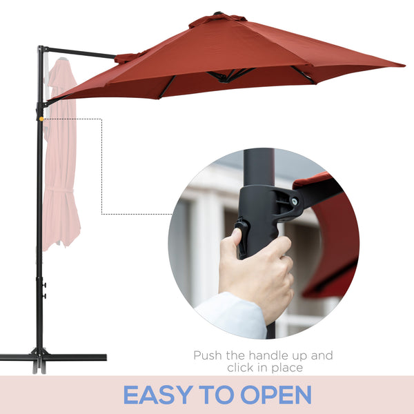 8.5ft Cantilever Patio Umbrella with 360° Rotation and Cross Base, Wine Red