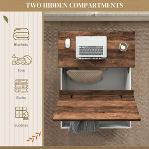 Country style center table with hidden compartment, antique white