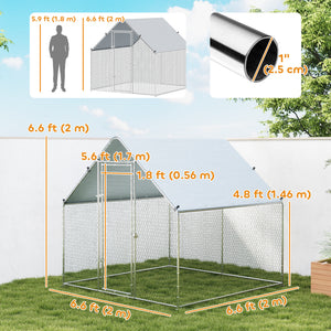 Metal Chicken Coop with Water- and UV-Protection Cover for Backyard Hen, Duck, Rabbit, 6.6' x 6.6' x 6.6'