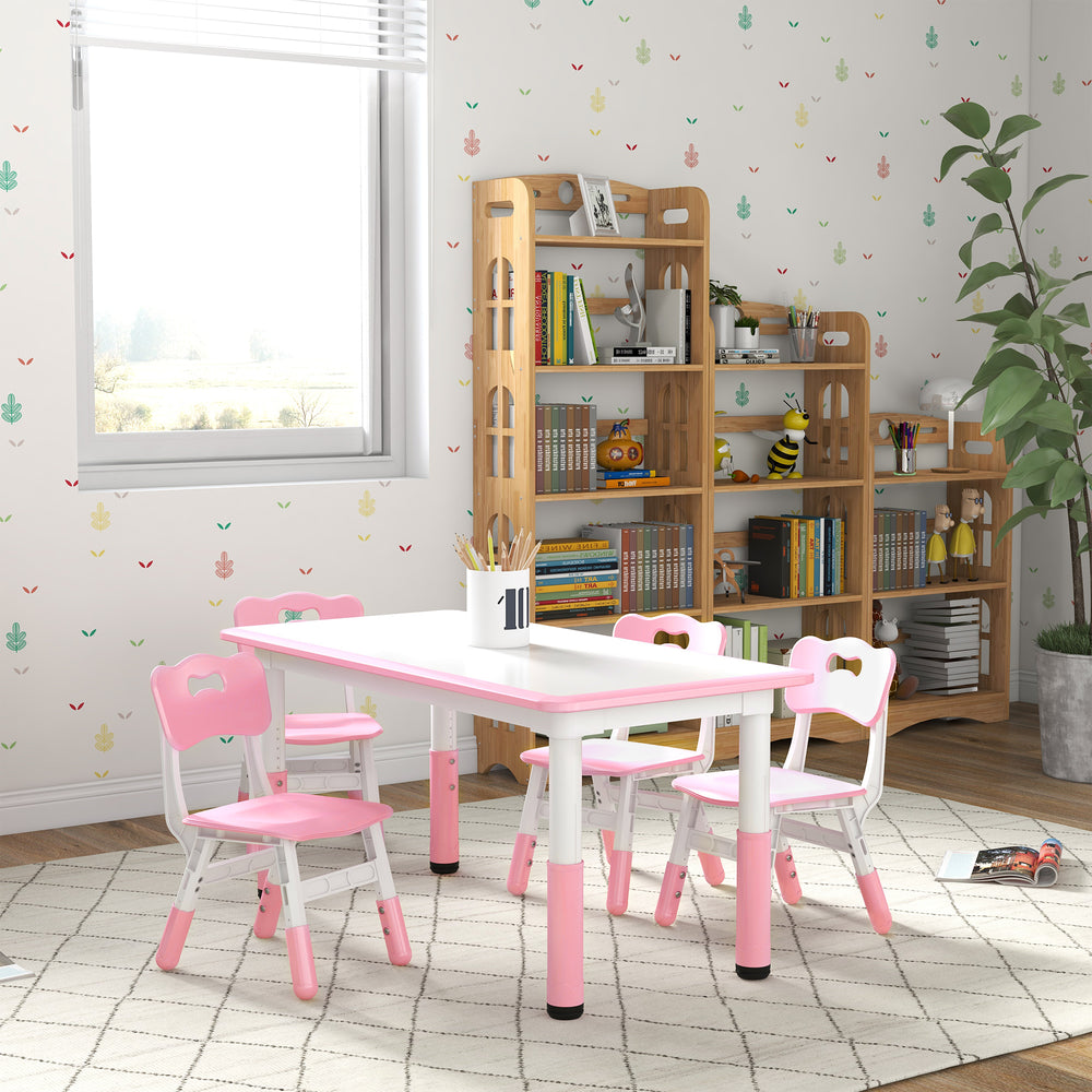 Children's table and 4 chairs set, pink