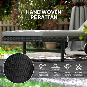 Synthetic rattan garden lounge chair with 5-way adjustable backrest, wheels and cushion, grey