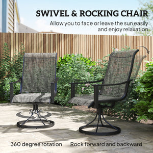 Set of 2 Mesh Patio Swivel Rocker Chairs with High Back and Curved Arms, Grey Blend