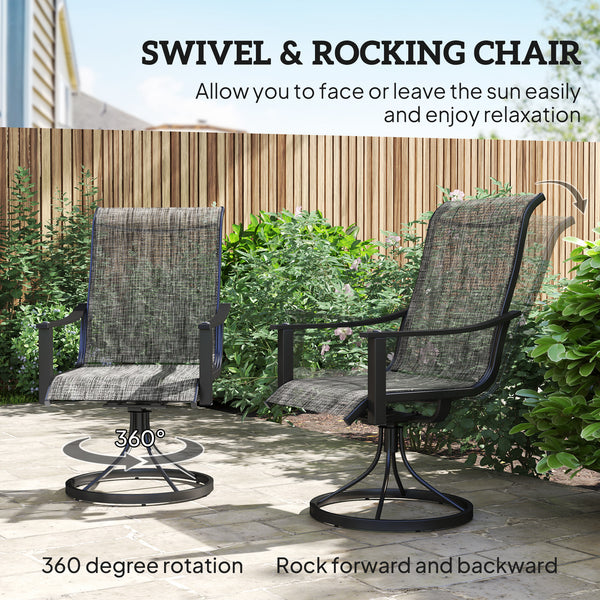 Set of 2 Mesh Patio Swivel Rocker Chairs with High Back and Curved Arms, Grey Blend