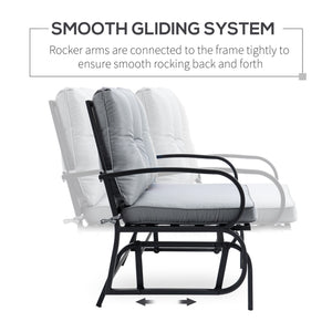 Two-seater rocking chair with steel frame and cushions, grey
