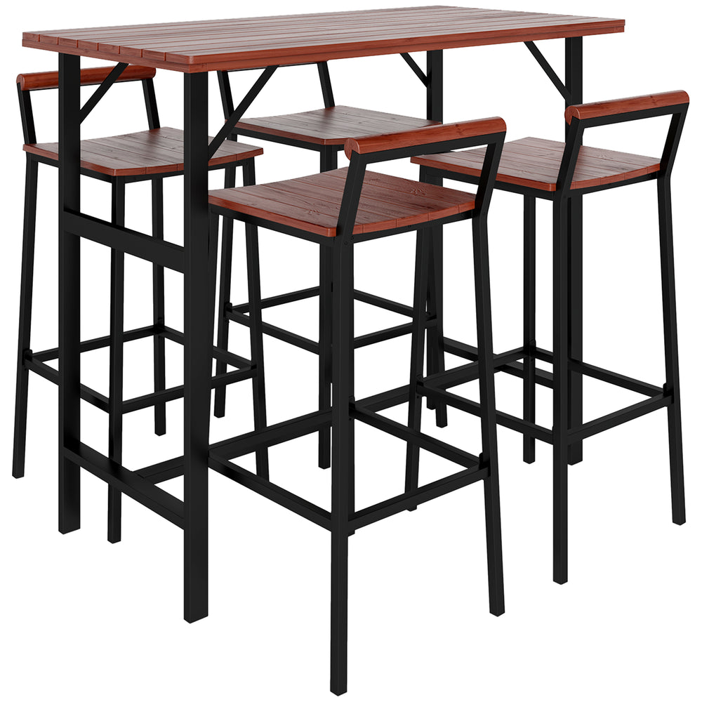 5-Piece Bar Set with 119cm Table and 4 Bar Stools, Brown