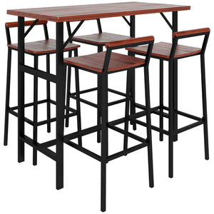 5-Piece Bar Set with 119cm Table and 4 Bar Stools, Brown