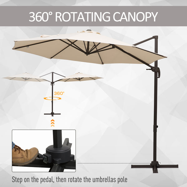 10ft Cantilever Patio Umbrella with 360° Rotation, Crank & Cross Base for Garden Deck Pool Backyard, Cream