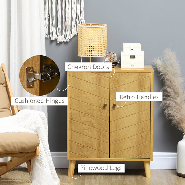 Storage unit with doors, shelves, and wooden legs, Natural wood