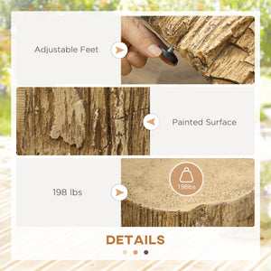 Side table with a concrete finish, tree stump style, natural brown
