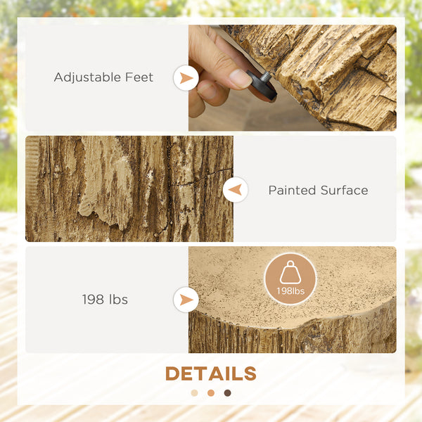 Side table with a concrete finish, tree stump style, natural brown