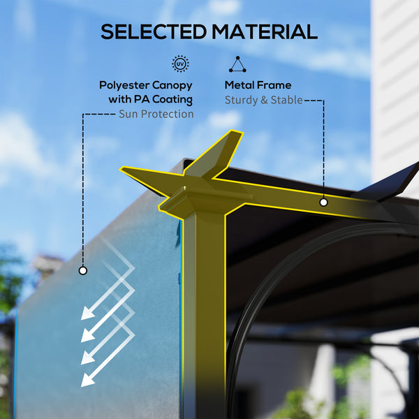 10' x 10' retractable pergola, UPF50+ sun protection, metal frame, dark grey 