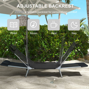 Folding Outdoor Lounge Chair Set of 2, Reclining Tanning Chair with 5-Position Adjustable Backrest, Black