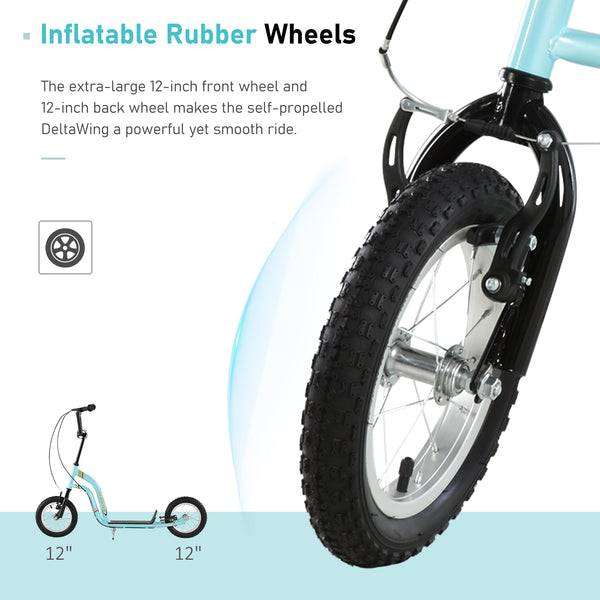 Inflatable wheel scooter with double brake, 30 cm front wheel, blue