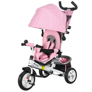 6 in 1 Toddler Tricycle with Parent Handle, Pink