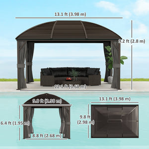 10' x 13' Hardtop Gazebo Aluminum Outdoor Canopy with Mesh Nettings, Curtains, Dark Grey
