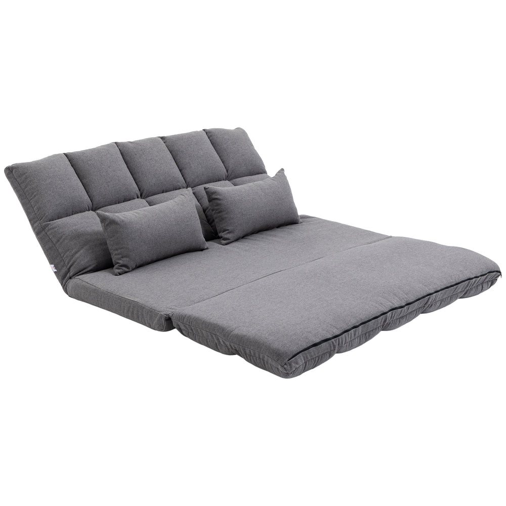 2-seater folding sofa bed with 9-position backrest and 2 cushions, grey