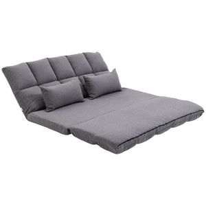 2-seater folding sofa bed with 9-position backrest and 2 cushions, grey