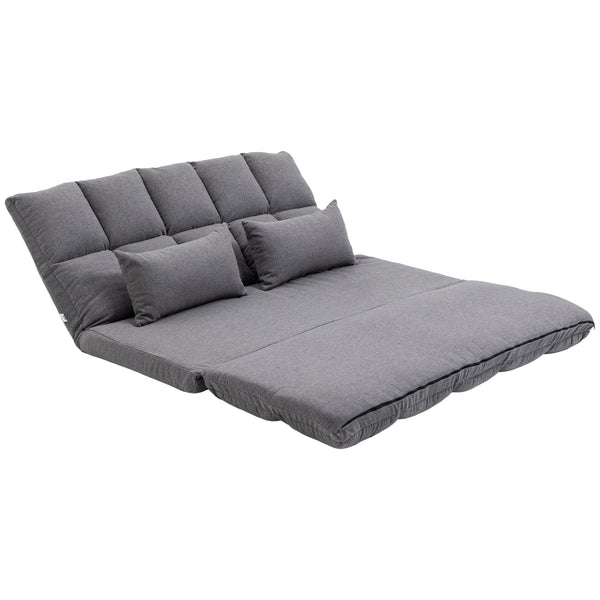 2-seater folding sofa bed with 9-position backrest and 2 cushions, grey