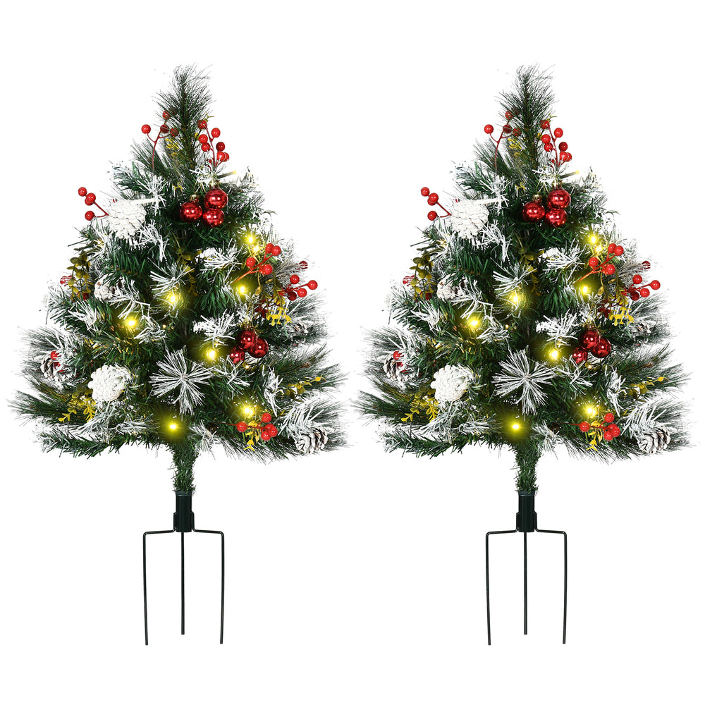 Set of 2 pre-lit 2-foot artificial Christmas trees with warm white LEDs