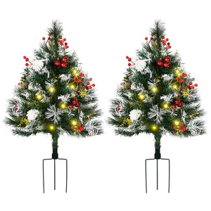 Set of 2 pre-lit 2-foot artificial Christmas trees with warm white LEDs