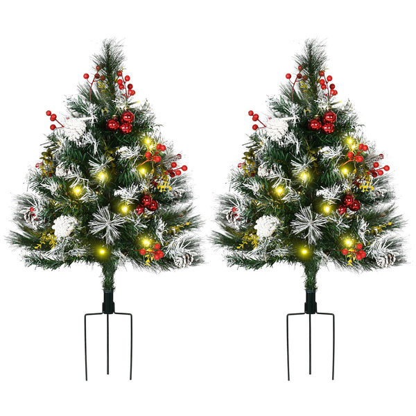 Set of 2 pre-lit 2-foot artificial Christmas trees with warm white LEDs