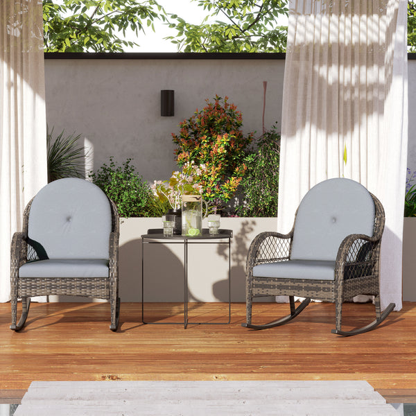 Set of 2 wicker rocking chairs, grey