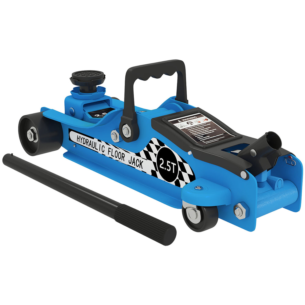 2.5-ton ultra-low profile hydraulic jack, blue, with lifting range up to 14.1 in, blue