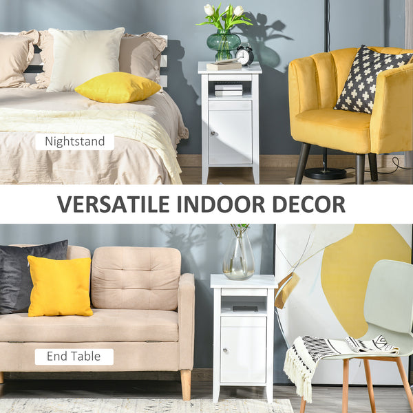 Modern 3-Tier Wooden Bedside Table with Sliding Shelf, White