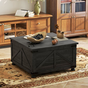 Country Style Lift Top Coffee Table, Black Wood Grain