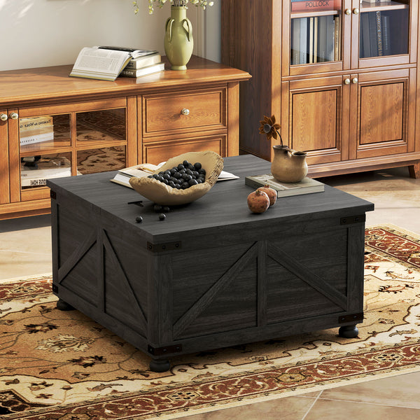 Country Style Lift Top Coffee Table, Black Wood Grain