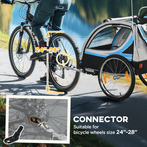 2-seater bicycle trailer with handbrake, 5-point harness, blue