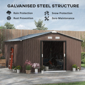 Metal garden shed with foundation kit included, brown