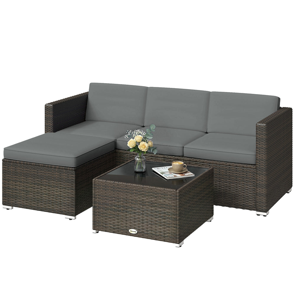 3-Piece Outdoor Patio Wicker PE Rattan Conversation Set with Cushions and Glass Coffee Table