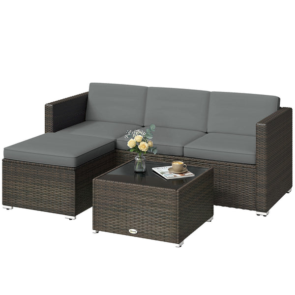 3-Piece Outdoor Patio Wicker PE Rattan Conversation Set with Cushions and Glass Coffee Table