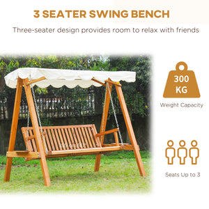 Swing seat with canopy, wooden outdoor bench for garden, natural wood