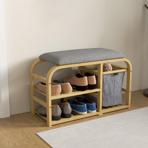 Bamboo entryway bench with shoe storage
