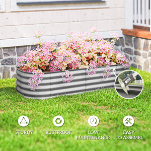 Galvanized raised planter with safety rim, silver