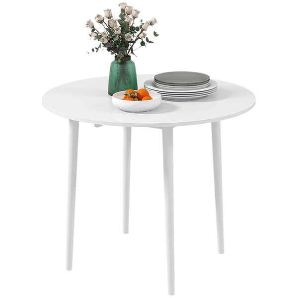 Round drop-leaf kitchen table for small spaces, aged white