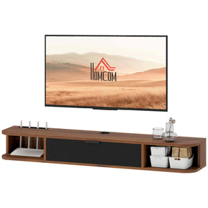47" Floating Wall Mounted TV Stand with Drop-Down Drawer and 2 Open Shelves, Walnut