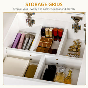 Dressing table with folding mirror and padded stool, white 