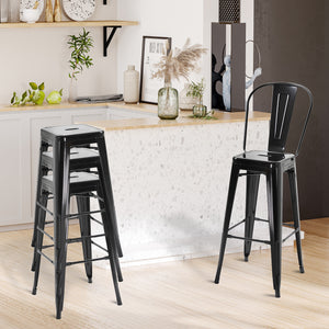 Set of 4 industrial-style metal bar stools, black