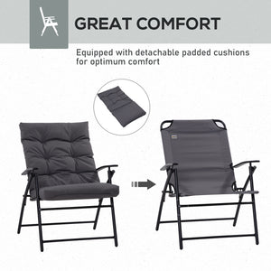 Set of 2 folding outdoor chairs with adjustable backrest, grey